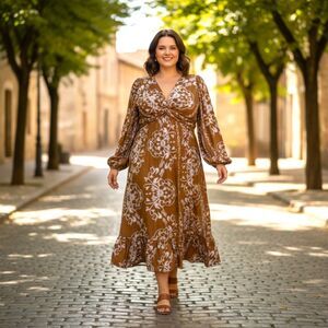 POLAGRAM V-Neck Front Twist Long Sleeve Dress, NEW! Size 3XL